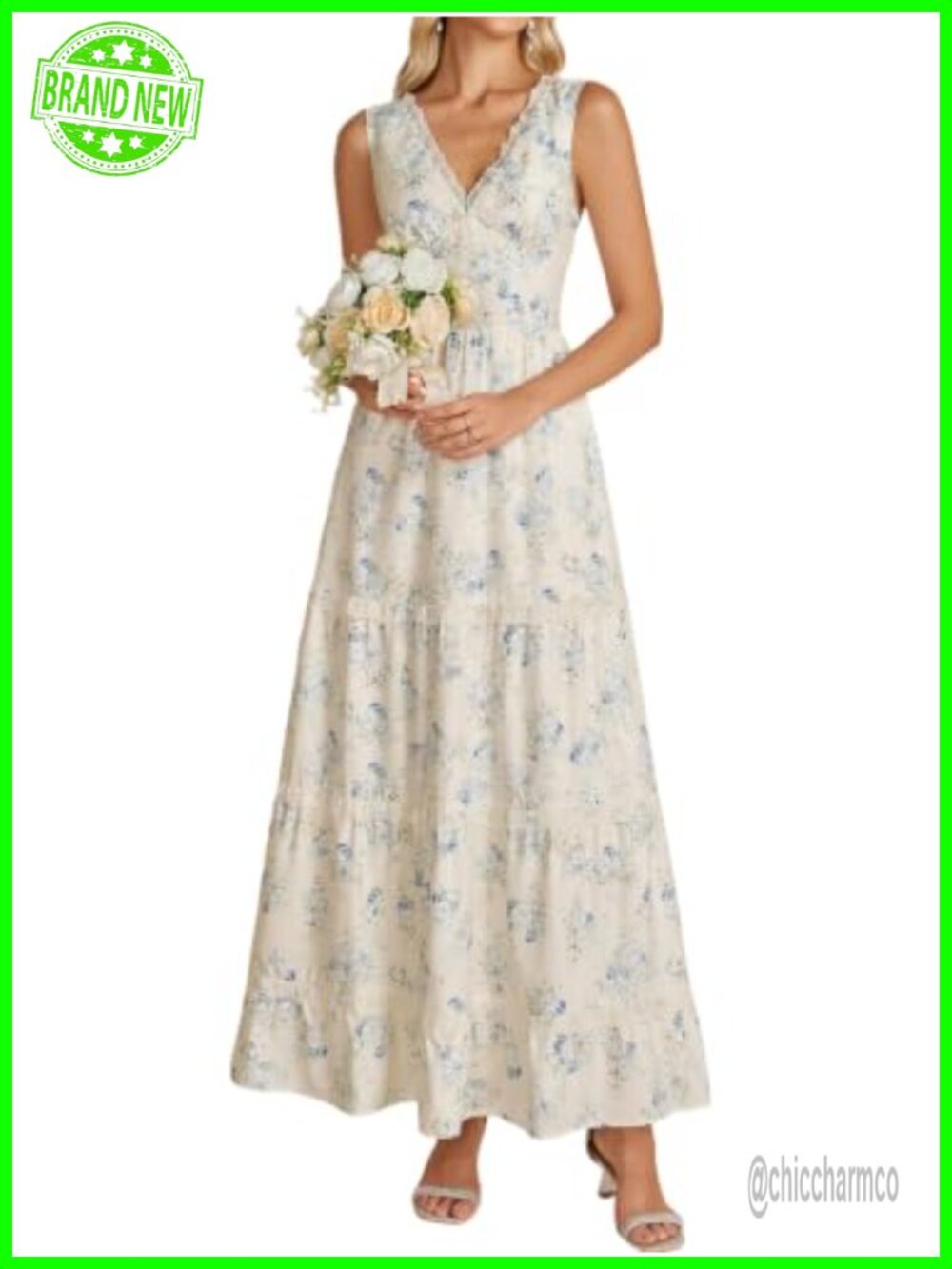Floral Lace V Neck Smocked Corset Maxi Dress Wedding Guest